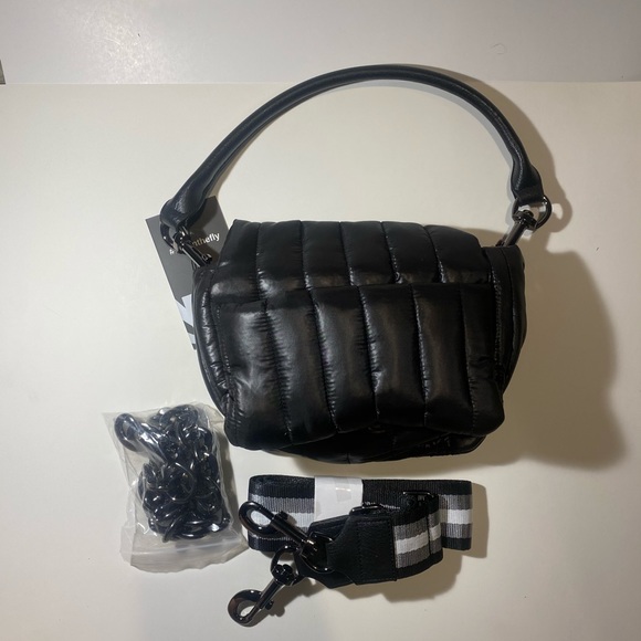 Think Royln Puffy Quilted Petite Bar Bag Shiny Black - Picture 5 of 5